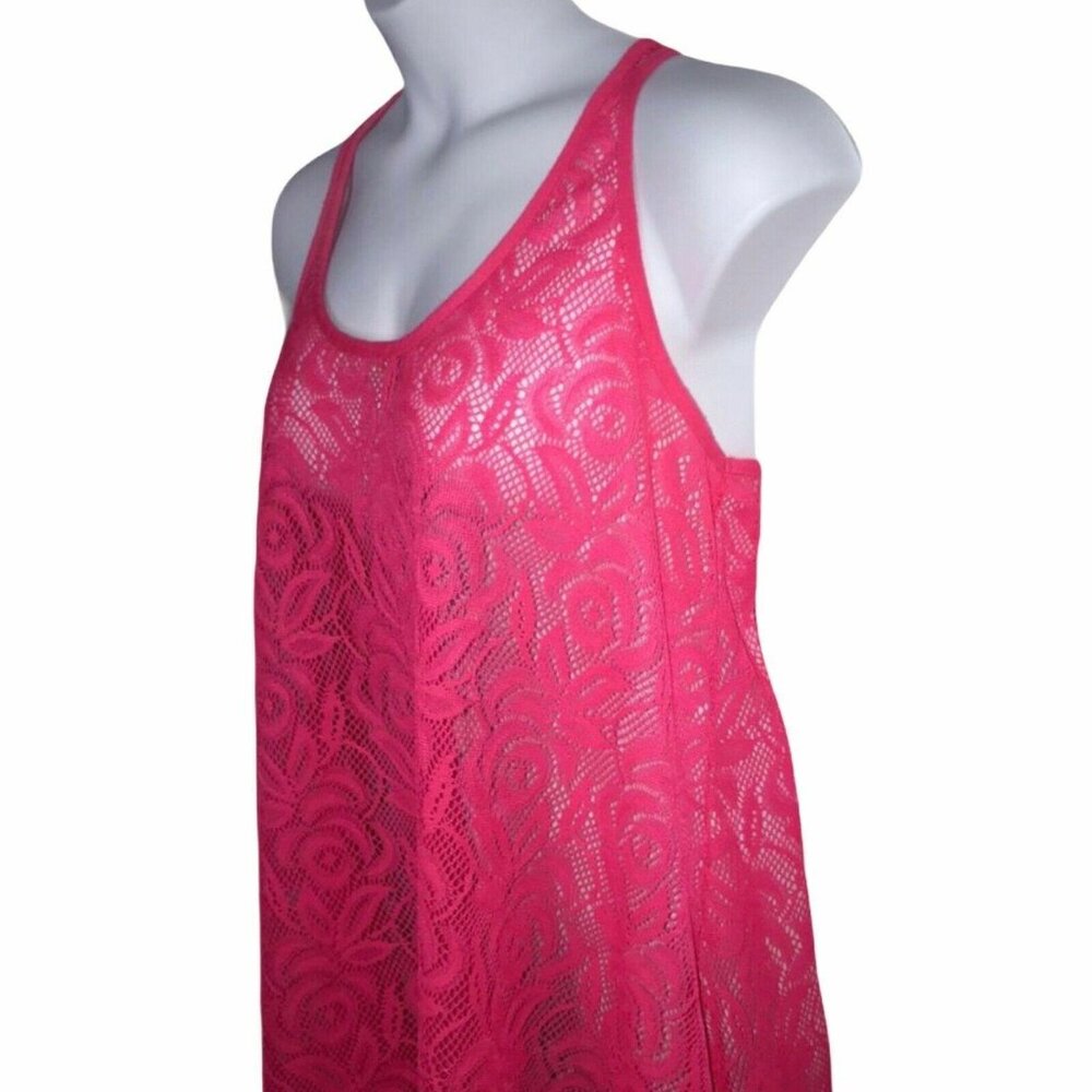 OP Ocean Pacific Swimsuit CoverUp Juniors L 11 13 Hot Pink Floral Beach Tank - Picture 5 of 9